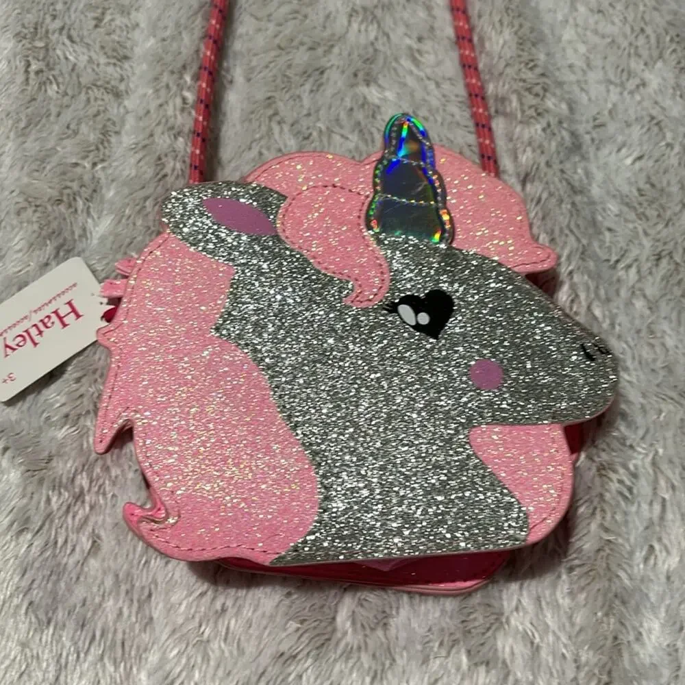 Hatley glitzy unicorn cross body bag pink shimmer nwt perfect unworn